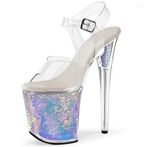 Jurk Schoenen Bruiloft Kristal Dunne Hoge Hakken Vrouwen Sandalen 20 CM Super Nachtclub Paaldansen 8 Inch Open Teen Dikke Platform Stripper