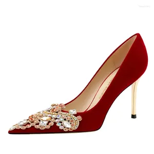 Robe chaussures mariage bas métal talon mariée rouge 6cm 8cm pompes avec strass perle femmes troupeau stilettos pour la fête automne hiver