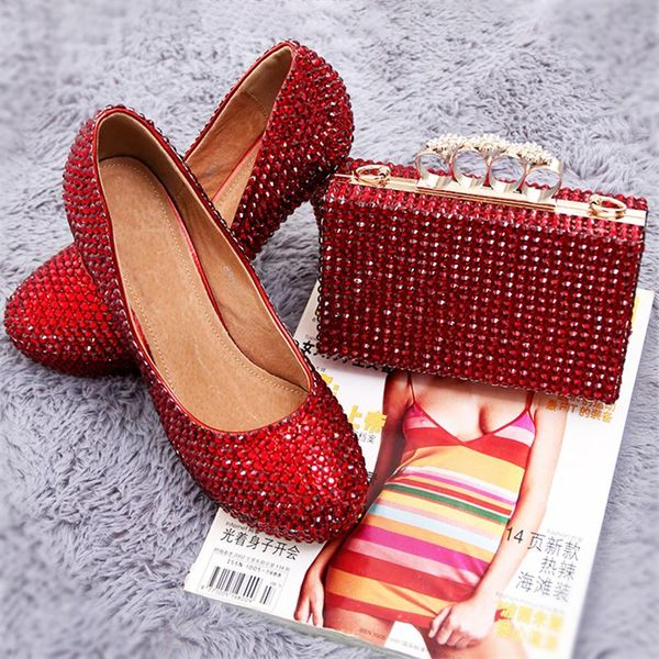 Zapatos de vestir bombas de boda mujeres y bolsos para la plataforma de cristal rojo a juego Bacilizador de zapatos bolso de bolso alto tacones de cuero genuino gran tamaño