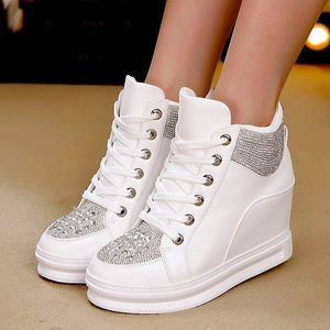 Chaussures habillées talons compensés pour femmes grande taille 43 cuir décontracté blanc noir s baskets montantes vulcanisées à lacets 230214