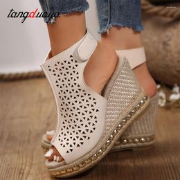 Dress Shoes Wedges Sandalen voor vrouwen Open teen Bandage Espadrille Stijlvol High Platform Heel Hollow Out Casual Footwear