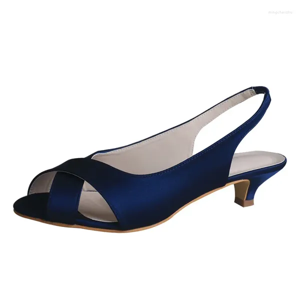 Zapatos de vestir Wedopus Slingback Sandalia para fiesta de boda Tacón bajo Bombas de verano azul marino 4.5 cm