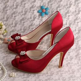 Chaussures habillées Wedopus Wine Red High Heel Evening Party for Women Peep Toe Bowtie Plateforme Pumps