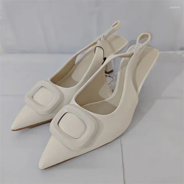 Zapatos de vestir Tacones blancos para mujeres Punta puntiaguda Slingbacks Bombas 2024 Verano Mujer Casual Gingham Sandalias de boda de tacón alto