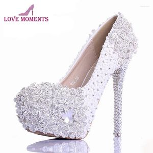 Dress Shoes White Lace Flower Rhinestone Wedding Luxe Handgemaakte Hoge Heel Bridal Evening Prom Pumps Est Design Maat 10