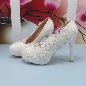 Robe chaussures dentelle blanche fleur femmes mariage talons hauts pompes fête chaussure de mode peu profonde