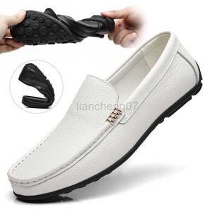 Chaussures habillées Mocassins blancs hommes chaussures de luxe en cuir véritable mocassins d'affaires chaussures mâle doux conduite appartements confortables sans lacet hommes chaussures décontractées