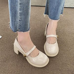 Dress Shoes White Mary Janes Spring Summer Franse Retro Women met High Heel Square Head Jane voor vintage