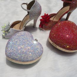 Chaussures habillées blanc/rouge perle cristal mariées mariage avec sacs assortis strass talons hauts bride à la cheville femmes fête