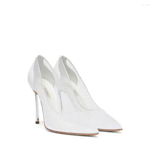 Chaussures habillées décoration de couture blanche jacquard tissu pointu pointu talons hauts solide style concis sapatos fémininos de luxo
