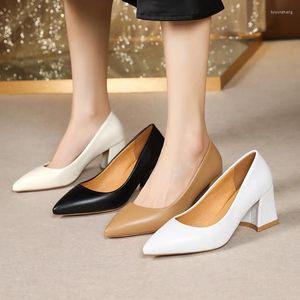 Chaussures habillées talons carrés blancs Mary Jane Lolita pour femmes sans lacet OL pompes à bout pointu dames Vintage cuir Beige Mujer