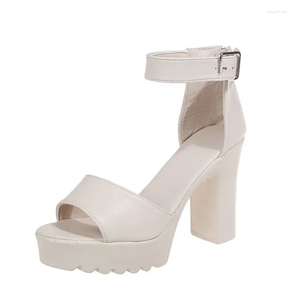 Zapatos de vestir Sandalia de verano blanca para mujeres 2024 Llegada Sexy Peep Toe Tacones gruesos Sandalias Plataforma Casual Ruso