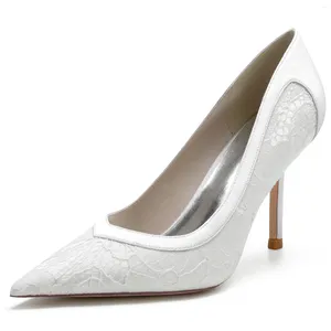 Zapatos de vestir blancos delgados 735 tacón satén alta elegancia celebridad puntiaguda boda nupcial dama de honor de las mujeres bombas de moda hebilla 608