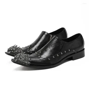 Chaussures habillées Business noire en gros Business Handmade en acier Rivet Men's Slip on High Top Genuine Cuir Big Size 47