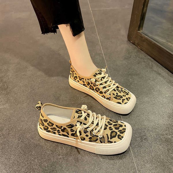 Zapatos de vestir Pies anchos Punta cuadrada Mocasines de lona Ocio de las mujeres Zapatillas de deporte con cordones Plataforma Leopardo Zapatos con estampado de cebra Zapatos para correr para estudiantes J230806