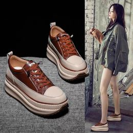 Kledingschoenen winter dikke sneakers warme casual gevulkaniseerde vrouw hoog platform laarzen 7 cm veter bovenaan lederen vrouwen mujer 221102