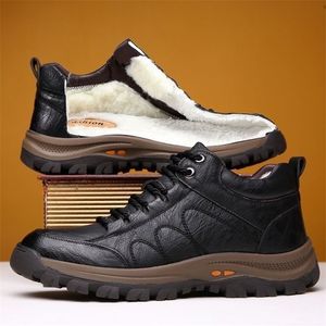 Jurk Schoenen Winter Leer Mannen Zwarte Enkellaarsjes Warm Casual Business Mannelijke Sneakers Dik Katoen Comfortabel Werk 220929