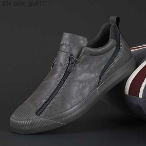 Kleding Schoenen Winter mannen lederen casual schoenen Mode dubbele rits hoge platte schoenen schuif op pluche heren sportschoenen Loafers Tenis Masculino Z230809