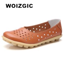 Chaussures de robe WOIZGIC Femmes Dames Femme Mère Véritable Cuir Appartements Mocassins Printemps Été Slip Sur Creux Plus Taille 43 44 Coloré 231026