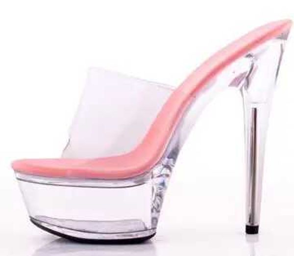 Zapatos de vestir Mujer plataforma Sandalias 2018 Tacones de cristal transparente 15 cm Color fluorescente Desfiles de moda Sexy Big Yards Slipper 34-44 H240321O8DRT9KK