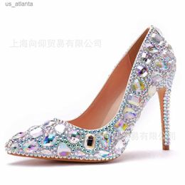 Dress Shoes Woman Pumps Brand Design Lady Pointed Toe Rhinestone Slip-on PU 11 cm dunne hakken feest podium Performance dames schoen kleurrijke H240403MLR5