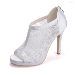 Chaussures habillées femme voir à travers la dentelle bout ouvert bottes d'été Satin rouge noir blanc ivoire dame fête de mariage Cocktail mode