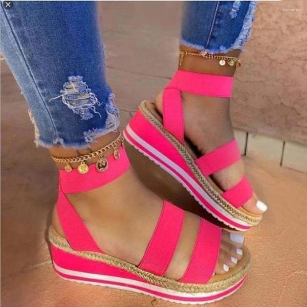 Chaussures habillées femmes 2023 sandales talon compensé couleur correspondant femmes corde grande taille bande élastique