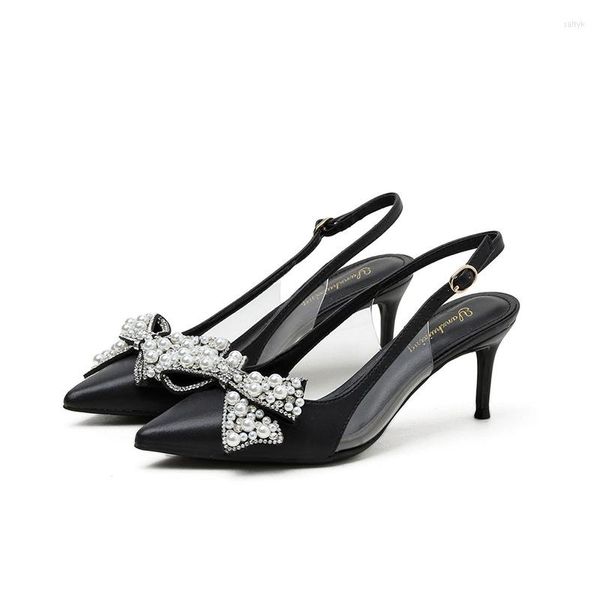Zapatos de vestir Sandalias bonitas para mujer Stiletto Punta estrecha Diamante de imitación Perla Nupcial Tacón alto Blanco Boda