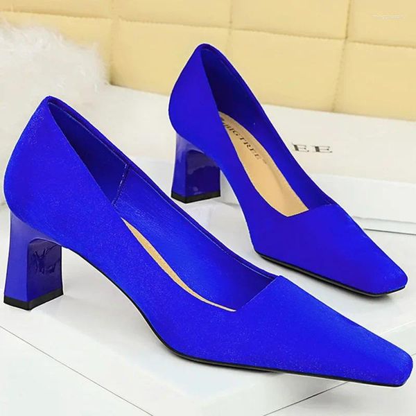 Zapatos de vestir para mujeres 6 cm de altura Bombas de bandadas Boda de boda Block cuadrado de novia Low Lady Fetish Blue Red Oficina informal Simple