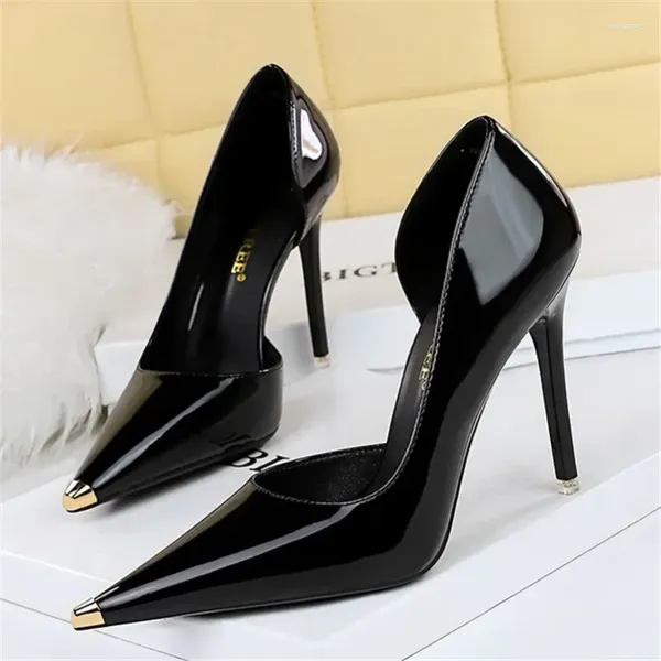 Robe chaussures femmes 7cm 10.5cm super hauts talons pompes nues sexy bling cuir brillant bas dame stiletto fête métal orteil