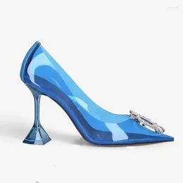 Kledingschoenen vrouwen smeken verfraaide pvc pompen glazen hoge hakken puntige teen slingback transparante dames feestje bruiloft sculptural