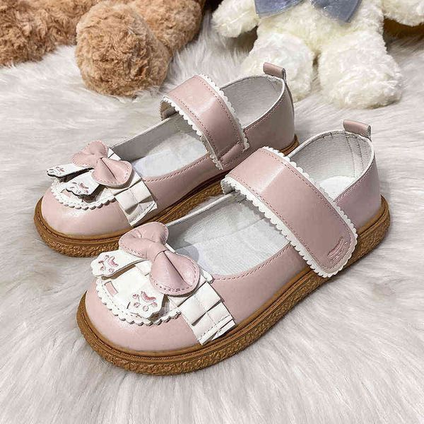 Chaussures habillées Femmes Broderie Patte de Chat Mary Janes Kawaii Pu Patchwork Dentelle Arc Mélange Couleur Lolita Mode 2022 Printemps Zapatillas Mujer 220516