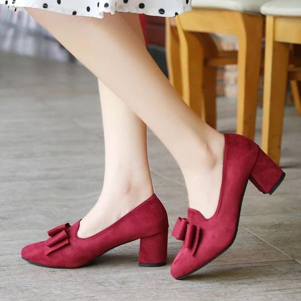 Robe chaussures femmes mode bout pointu bleu marine noeud papillon haut talon dames décontracté vin doux rouge noir pompes Salto Alto