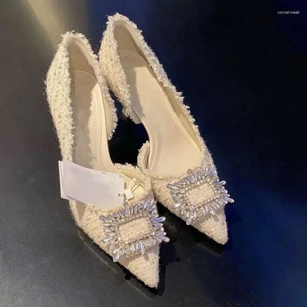 Zapatos de vestir Mujer Moda Rhinestone Hebilla cuadrada Dama de honor Boda Sólido Flock Punta estrecha Stiletto Bombas