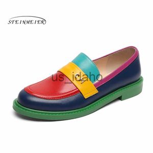 Dress Shoes Women Flats 2023 Echte lederen sneakers Round Teen Slip op dikke loafers Flats Platform Brogues Ladies Summer Gladiator schoenen J230808