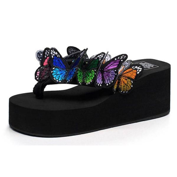 Zapatos de vestir Mujeres Niñas Mariposa Cuñas florales Chanclas Sandalias Zapatillas Playa Moda Viento británico Tacón de cuña para viajes Apr 21