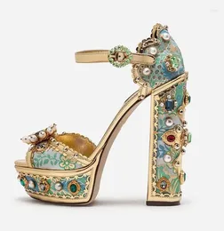 Dress Shoes Women Gold Floral Lace Sandals Peep Toe enkelriem Crystal Pearl Decoratie Wedding Bruid