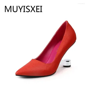 Dress Shoes Women High Heel Steel Hollowed Strange echt leer puntige teenpompen Black Red HL142 Muyisexi