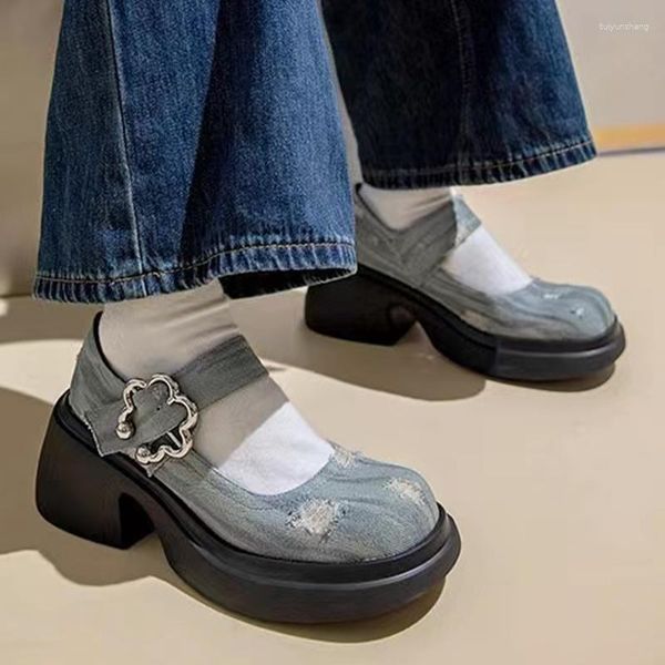 Zapatos de vestir para mujeres tacones altos plataforma gruesa vaquero 2023 tendencia de otoño marie janes bombas caminando mujer zapatos