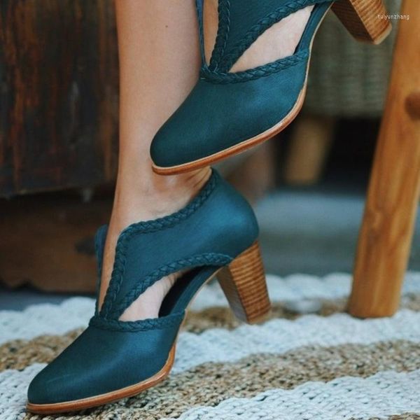 Chaussures habillées femmes talons hauts bout fermé évider couleur unie pompes Sexy fête dame sandales mode cuir femme bureau