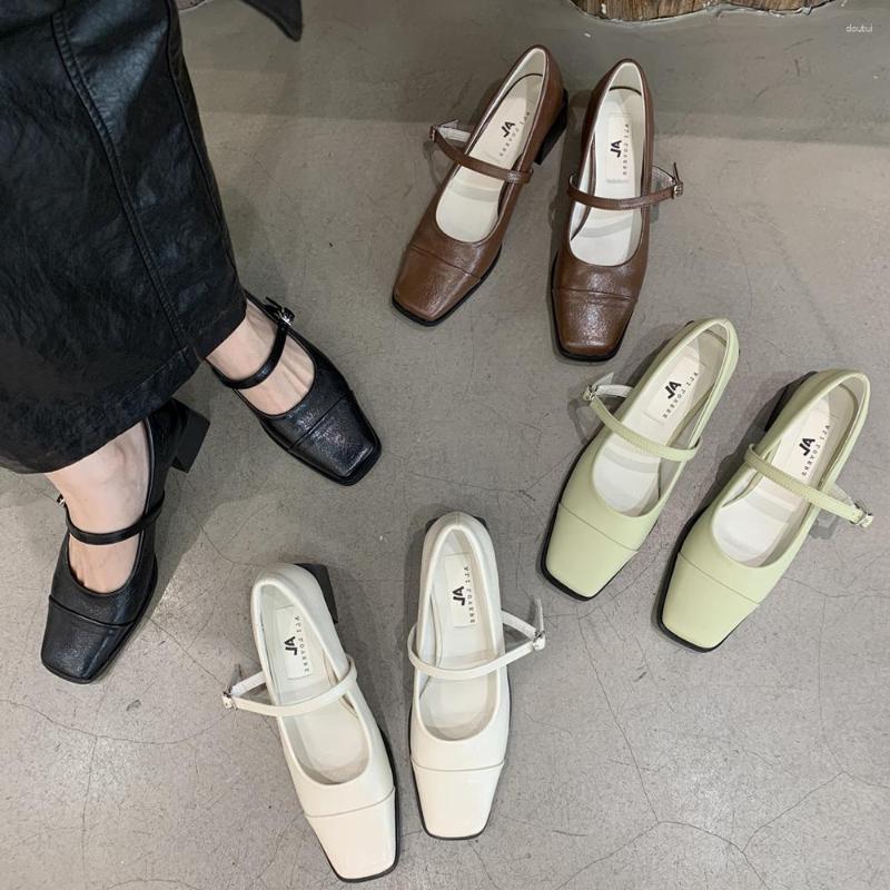 Модельные туфли, женские туфли-лодочки на низком каблуке с квадратным носком, туфли Мэри Джейн на каблуке с пряжкой и ремешком, вечерние балетки на плоской подошве, джаз A28-13