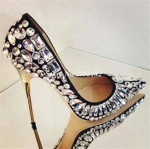 Damesschoenen Luxe Puntschoen Bling Strass Naaldhak Pompen Zwart Wit Kristal Hoge Hakken Trouwjurk Schoenen 231201