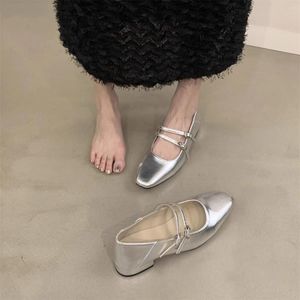 Dress Shoes Women Luxury Bowtie Mary Janes Square teen Shiny Leather Flats Ballets Femmes Silver Dance Party Ball Bridal Wedding