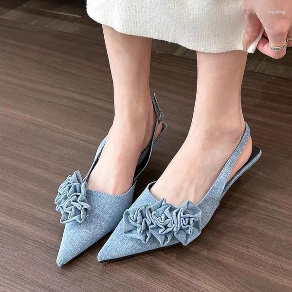 Robe chaussures femmes mi-talons sandales fleur sexy bout pointu slingback 2024 été plage designer pompes élégantes tongs femme diapositives