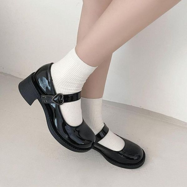 Zapatos de vestir Mujer Plataforma Tacón grueso Mary Janes Bombas Amor Corazón Hebilla Dulce Moda JK Cosplay Estilo gótico Negro 5 cm Tacón