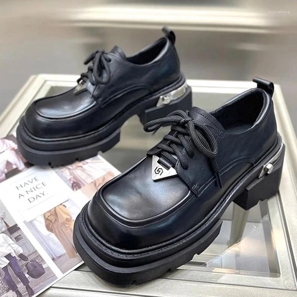 Chaussures habillées Femmes Plateforme fille punk puafers en cuir lacet up metal décoration oxfords rond tête haute qualité chunky décontractée