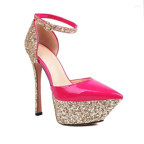 Zapatos de vestir para mujeres bombas de patente negro plataforma doble de 15 cm de tacones altos en tacones de tacones de tacones de tacones sexy sexy