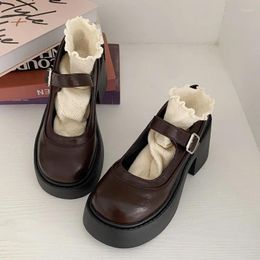 Chaussures habillées Femmes Pumps British Style peu profond Bouchle rétro épaisse de fond Mary Jane 7cm Chunky High Talon Laofers TACONS ROND CONCUTER