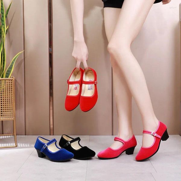 Zapatos de vestir Mujeres Bombas Lindo Paño Negro Danza Señora Casual Cómodo Ballet Cool Chunky Tacón Medio Tacones Sólidos