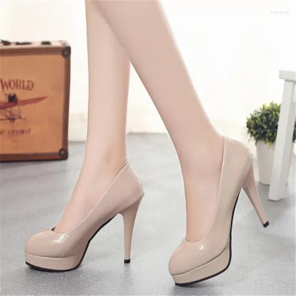 Robe chaussures femmes pompes mode classique en cuir verni talons hauts nu tête pointue plate-forme de mariage plus taille 34-42